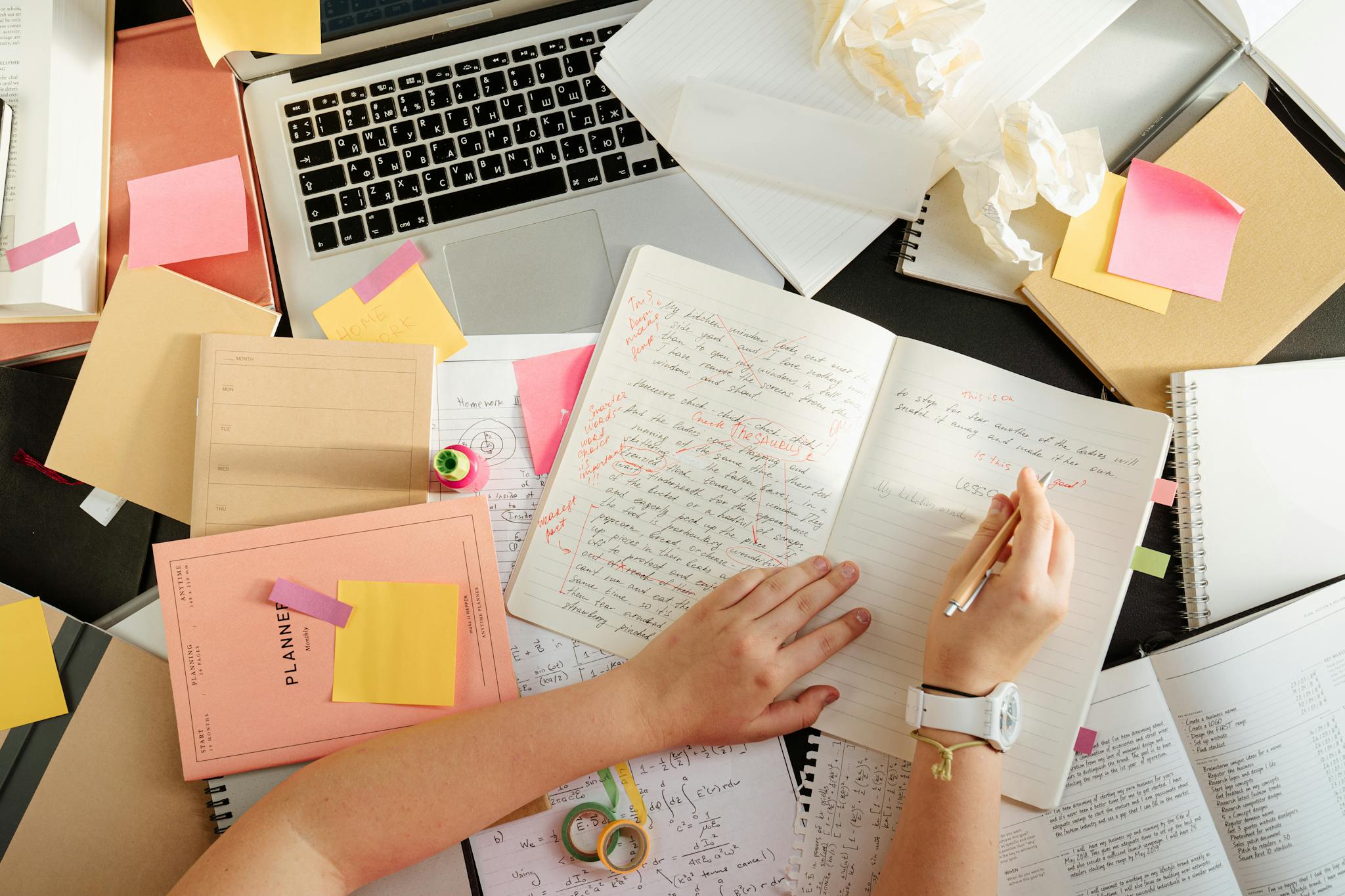 Overhead Shot Of A Person Organizing Notes